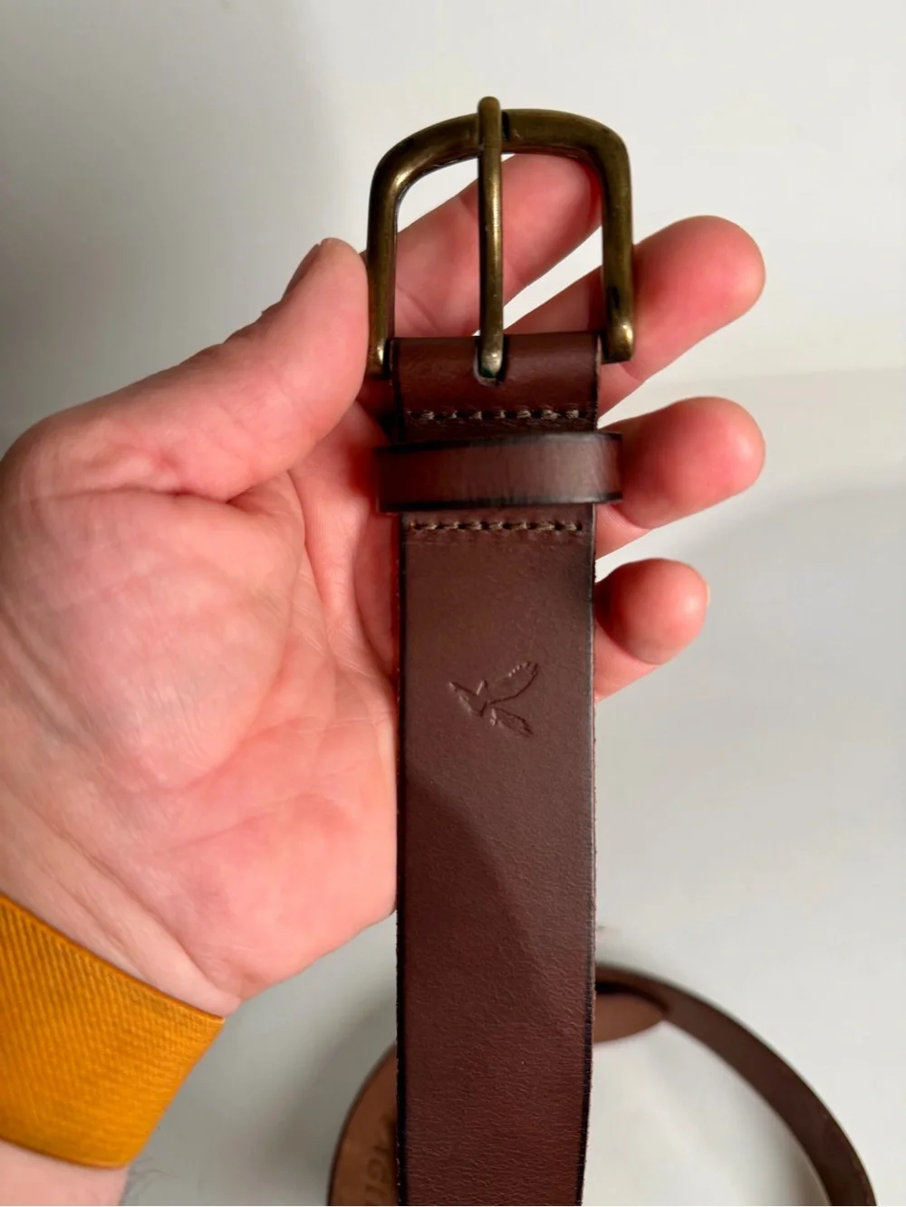 Vintage NEW Y2K AE American Eagle Leather Belt Men's 32 Embroidered Logo Brown